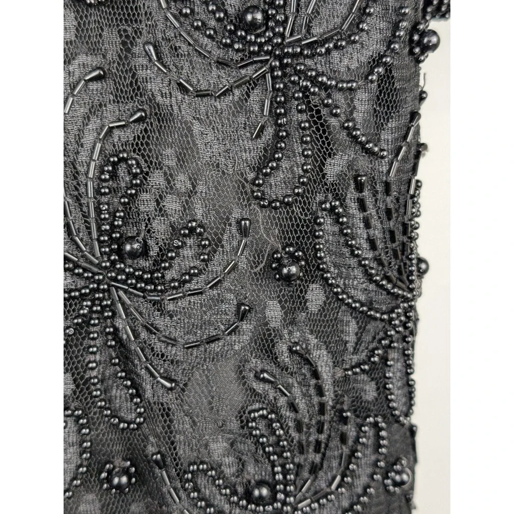 Vintage Beaded Whimsigoth Scalloped Edge Top Size M Black Dark Romantic Grunge